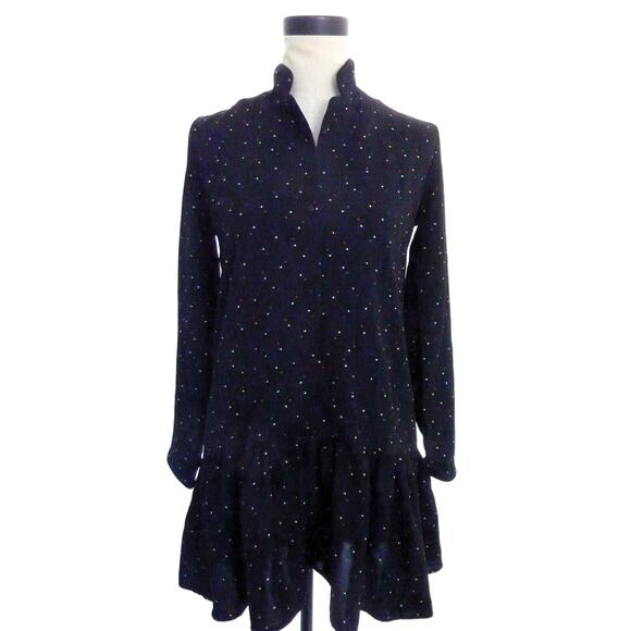 Zara Black Tunic Mini Dress Star Print Button Down Front Long Sleeves Small - Picture 1 of 8